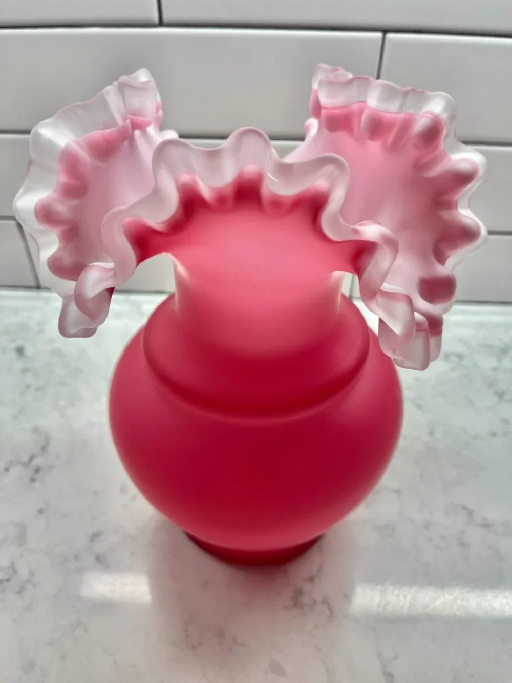 Vintage Mt Washington 10” Satin Glass Vase